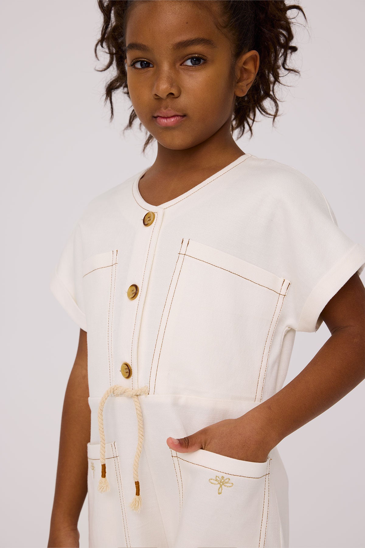 Girl Ecru Overall