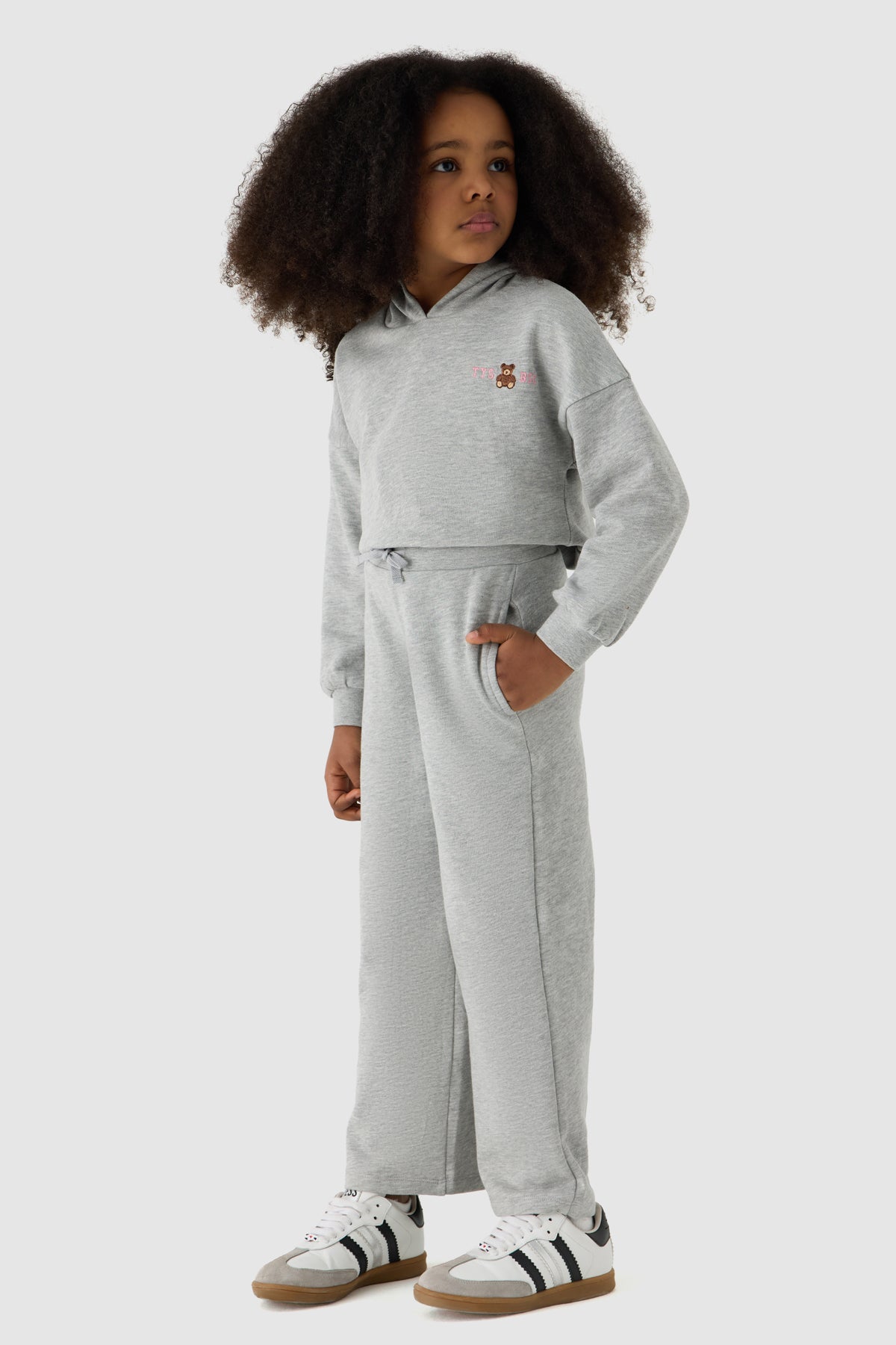 Girl Grey Melange Tracksuit Set
